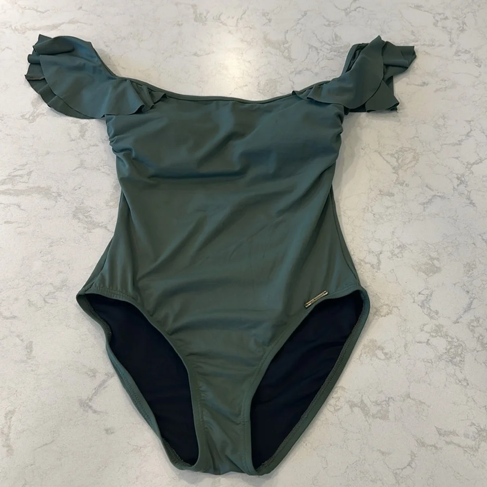 Vince Camuto Off Shoulder One Piece Swimsuit Green 6